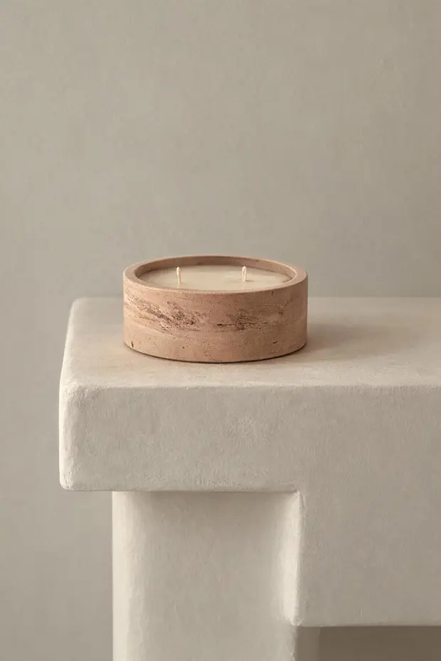 Traverten Kase Mum-El Yapımı Dekoratif Beton Mum-2 Fitilli, Kokulu Ev Dekoru